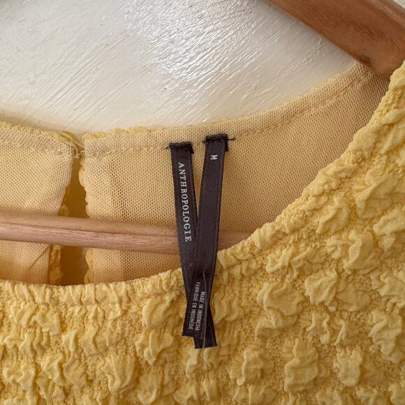 NWT Anthropologie Textured Mini Shift Dress Yellow Sleeveless Stretch Size M - Picture 5 of 10